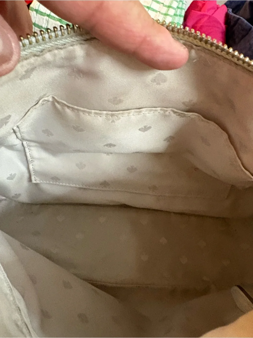 kate spade Pale Gray Pebbled Leather Shoulder Bag with Striped Strap